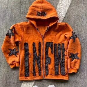 Orange Hooded Jacket with Star Patches